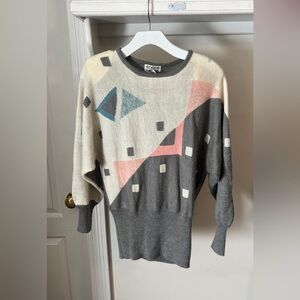 Koret Women's Abstract Sweater - Gray, Cream, and Blue